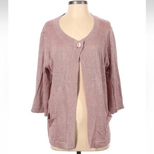 Jones New York Linen Blend Dusty Rose Gold Metallic Shine Cardigan Plus Size 0X
